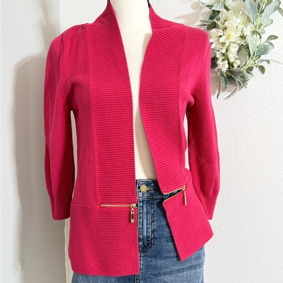 Ivanka Trump Sweaters - Ivanka Trump Fuchsia Pink Shawl Neck, Open Cardigan with Gold Zippers, Sz M